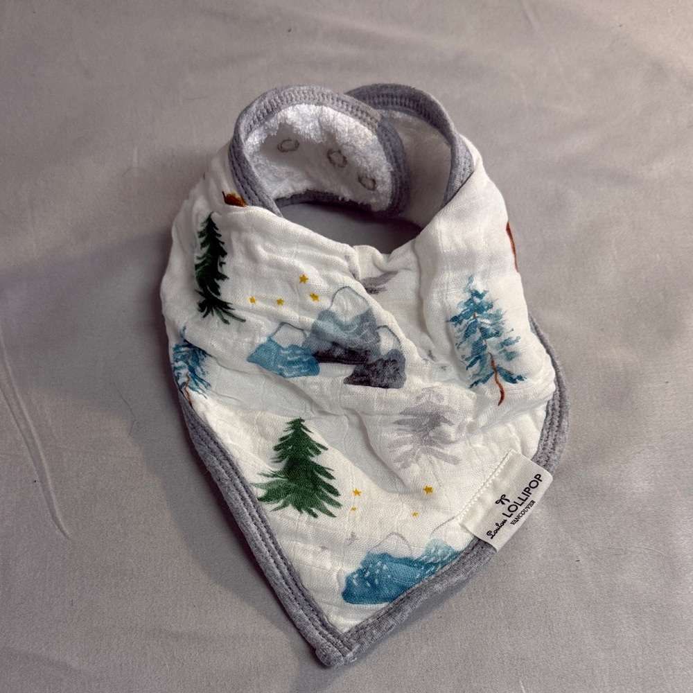 🐥 Loulou Lollipop - Nature Print Bandana Bib - White and Gray